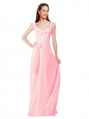 Shop Chiffon Bridesmaids Dress with Ruffle Neckline London