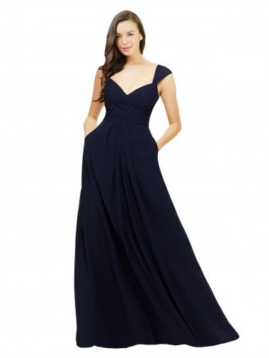 Shop Chiffon Bridesmaid Dress with Rouched Draped Bodice and Watteau Back London