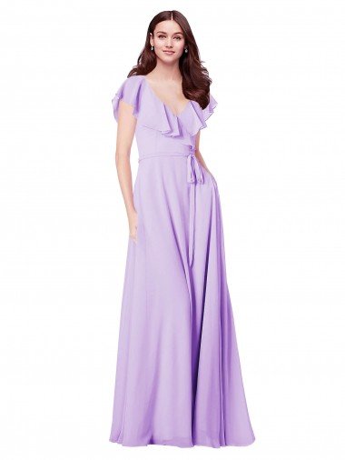 Shop Flutter Sleeves V-Neck Chiffon Bridesmaid Dress London