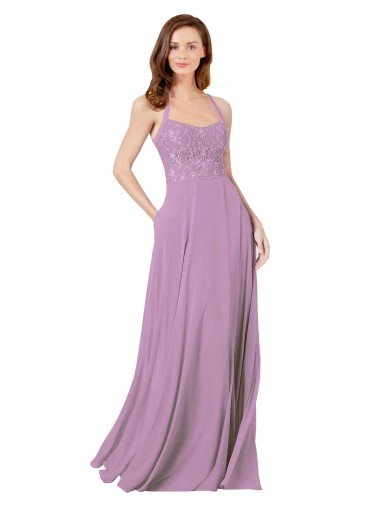Shop Floral Detailed Chiffon Bridesmaid Dress with Keyhole Back London