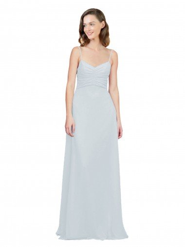 Shop Slim A-Line Chiffon Bridesmaid Dress with Spaghetti Strap Gathered Bodice London