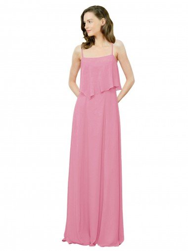 Shop Spaghetti Strap Chiffon Bridesmaids Dress with Ruffle Overlay London