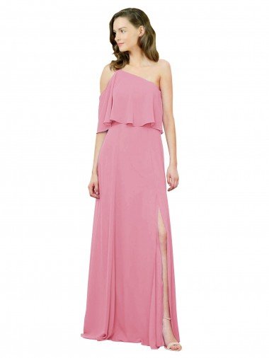 Shop Sleeved One Shoulder Chiffon Bridesmaids Dress with Draped Ruffle Overlay London