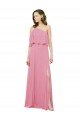 Sleeved One Shoulder Chiffon Bridesmaids Dress with Draped Ruffle Overlay