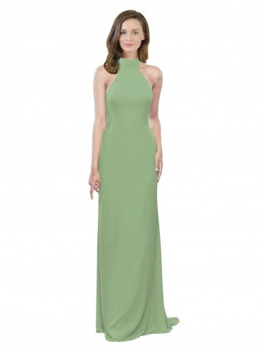 Shop High Collar Halter Neck Chiffon Bridesmaid Dress with Long Back Tie London