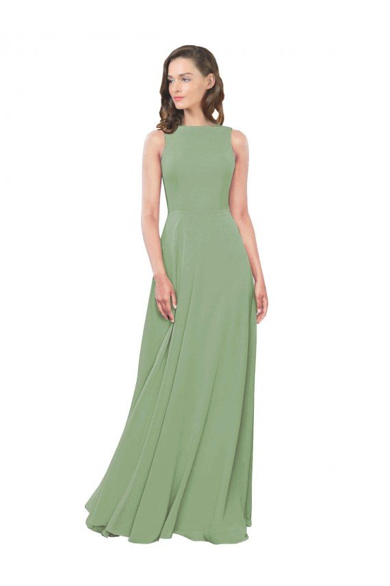 High Neck Chiffon Bridesmaids Dress with Low Cowl Back