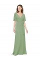 Chiffon V-Neckline Wrap Bridesmaids Dress With Double Flutter Sleeve
