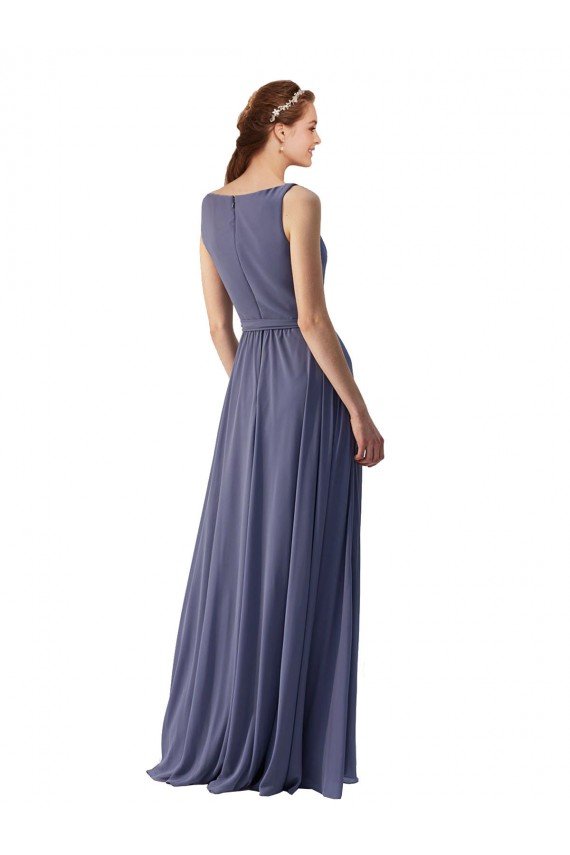 V-Neck Long Draped A-Line Chiffon Bridesmaid Dress