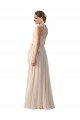 Tie Neck Long Chiffon A-Line Bridesmaid Dress with Sheer Back
