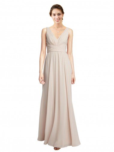 Shop Long V-Neck Chiffon Bridesmaids Dress with Double Straps London