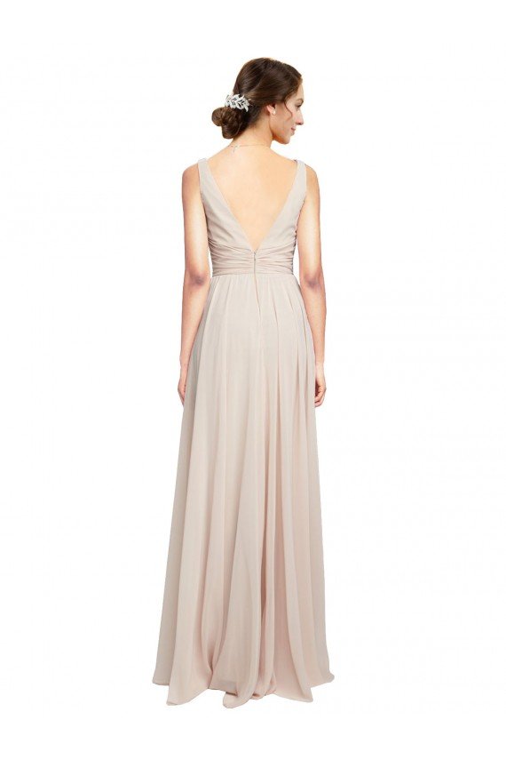 Long V-Neck Chiffon Bridesmaids Dress with Double Straps