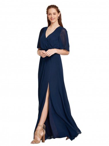 Shop V-Neck Plush Chiffon Bridesmaid Dress with Flutter Sleeves London