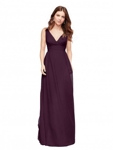 Shop Plunging V-Neckline Long Chiffon Bridesmaid Dress with Deep V-Back London