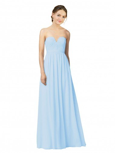 Shop Full Length Chiffon Bridesmaid Dress with Deep Sweetheat and Shirred Bodice London