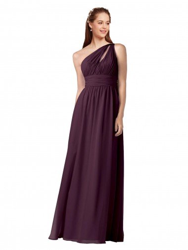 Shop One Shoulder Chiffon Bridesmaid Dress with Front Keyhole and Shirred Bodice London