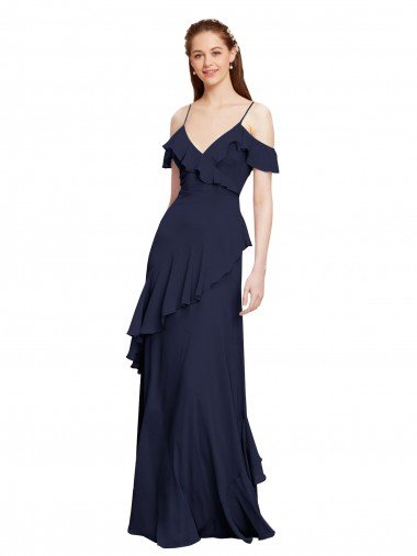 Shop Cascading Ruffles Long Chiffon Bridesmaid Dress with Cold Shoulder London