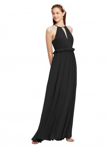Shop Halter Neck Front Keyhole Chiffon Bridesmaid Dress with Shirred Waist London
