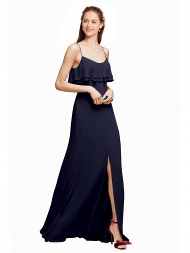 Shop Draped Long Chiffon Bridesmaid Dress with Straps and Layers London