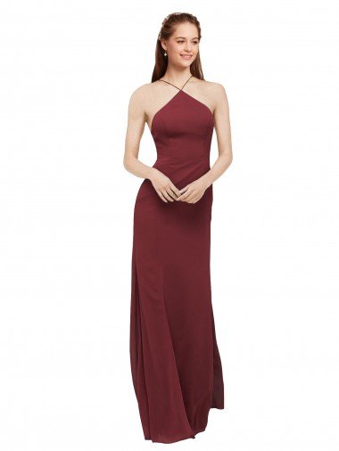 Shop High Halter Neck Long Chiffon Bridesmaid Dress with Low Scoop Back London