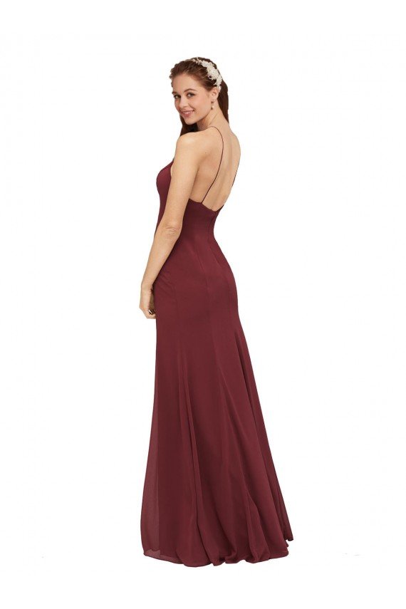 High Halter Neck Long Chiffon Bridesmaid Dress with Low Scoop Back