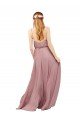 Long Chiffon Bridesmaid Dress with Spaghetti Strap Bodice
