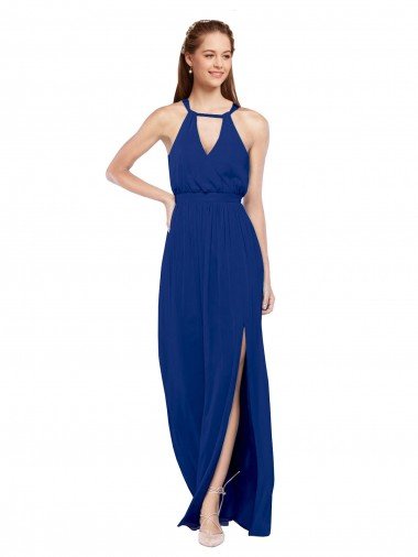 Shop High Keyhole Neck Long Chiffon Bridesmaid Dress with Slit London