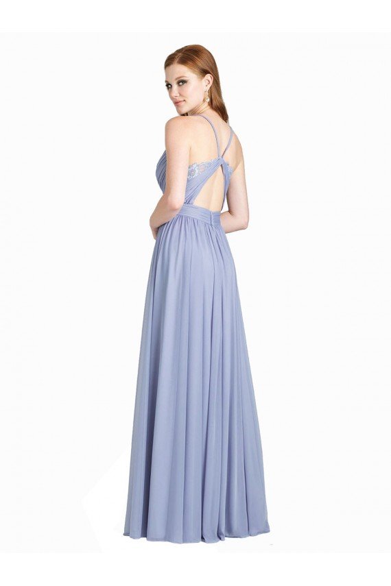 Ruched Criss Over Bodice Chiffon Bridesmaid Dress with Lace Open Back