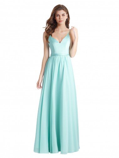 Shop Long V-Neck Chiffon Bridesmaid Dress with Satin Bodice London