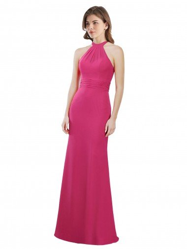 Shop Slim A-Line Long Chiffon Bridesmaid Dress with Strappy Back London