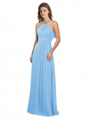 Shop Chiffon A-Line Bridesmaid Dress with Halter Neck and Ruffled Back Straps London