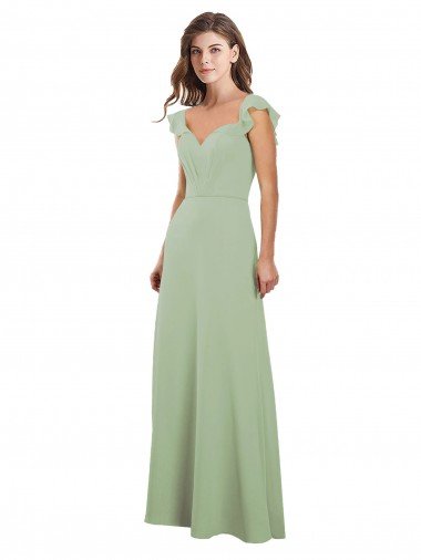 Shop Draped Sweetheart Chiffon Bridesmaid Dress with Ruffled Cap Sleeves London