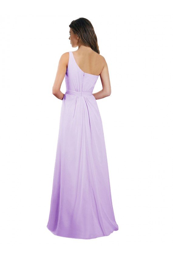 Draped One Shoulder A-Line Long Chiffon Bridesmaid Dress