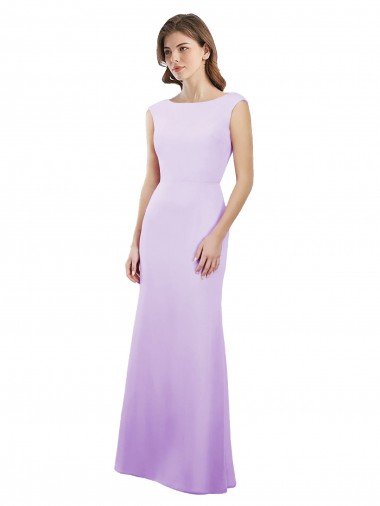 Shop Chiffon Column Bridesmaid Dress with High Round Neckline and Cap Sleeves London