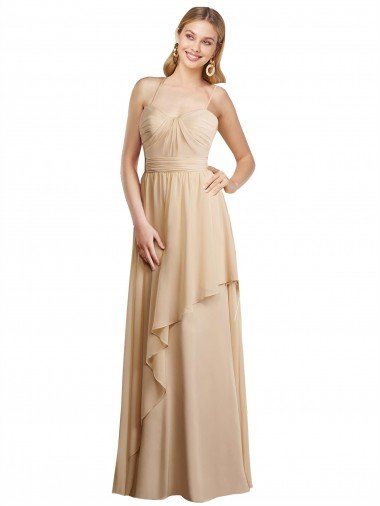Shop Draped Long Chiffon A-Line Dress with Cascading Ruffles London