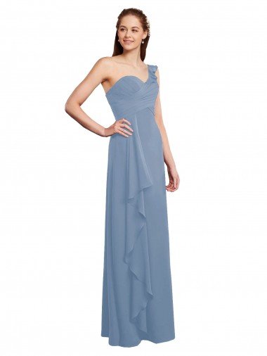 Shop Single Shoulder Strap Long Chiffon Bridesmaid Dress with Cascading Ruffles London
