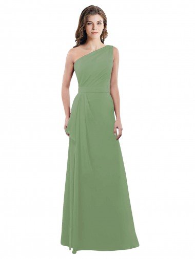 Shop One Shoulder Chiffon Bridesmaid Dress with Pleats and Side Slit London