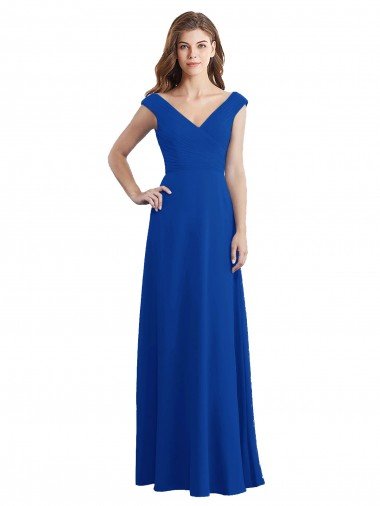 Shop Draped Shoulder V-Neck Long Chiffon Bridesmaid Dress London