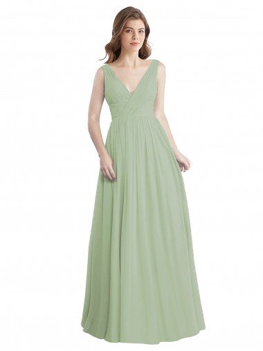 Shop V-Neck A-Line Long Chiffon Bridesmaid Dress with Draped Bodice London