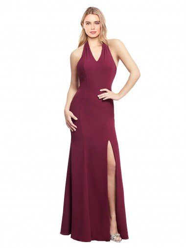 Shop Chiffon Mermaid Bridesmaid Dress with Back Tie Halter Straps and Side Slit London