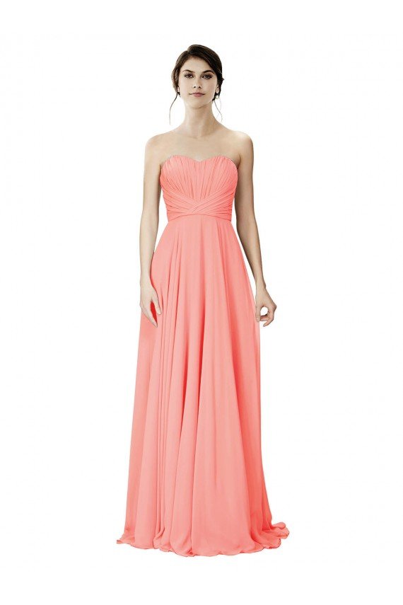 Strapless Chiffon Bridesmaid Dress with Ruched Sweetheart Neckline