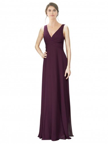 Shop Long Chiffon Bridesmaid Dress with Ruched Criss Cross V-Neck Bodice London