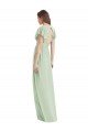 Flutter Sleeves Draped Wrap V-Neck Chiffon Bridesmaid Dress