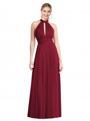 Shop High-Neck Open Back Shirred Halter Maxi Bridesmaid Dress London