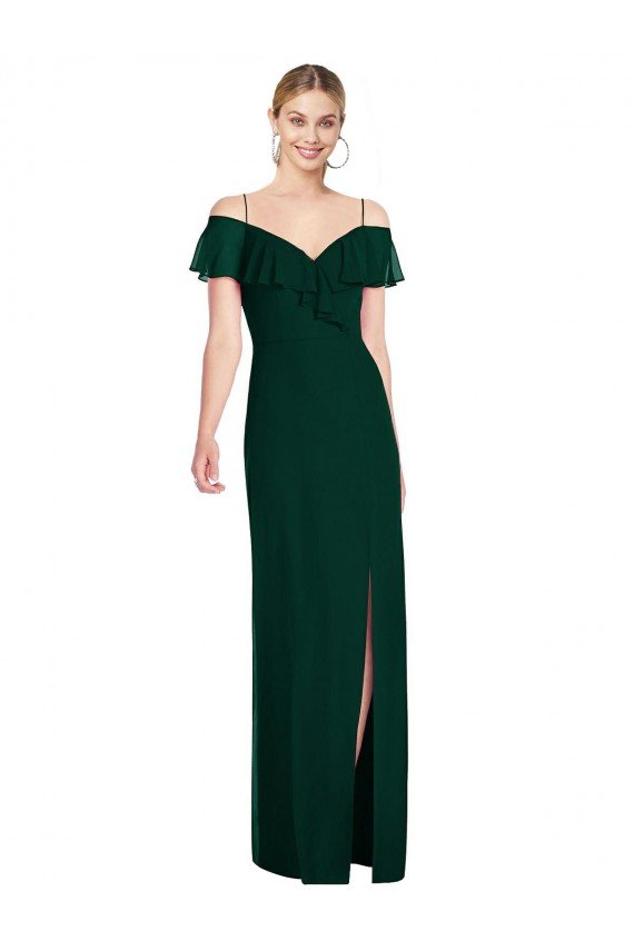 Ruffled Cold-Shoulder Maxi Chiffon Bridesmaid Dress