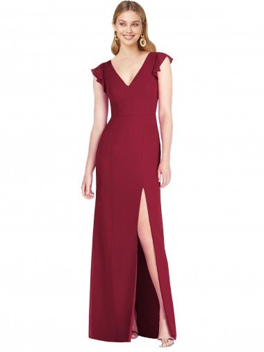 Shop Ruffled Sleeves Mermaid Chiffon Bridesmaid Dress with Front Slit London