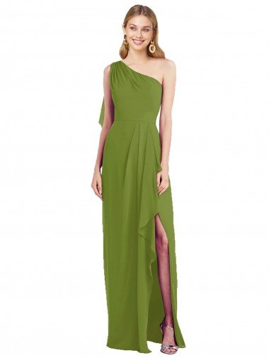Shop One Shoulder Chiffon Bridesmaid Dress with Draped Front Slit London