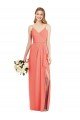Spaghetti Strap Draped Skirt Chiffon Bridesmaid Dress with Front Slit