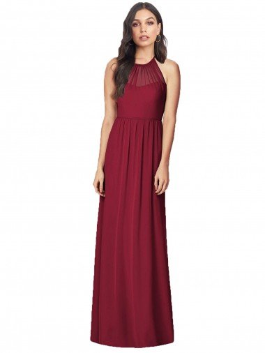 Shop Halter Neck Full-Length Shirred Chiffon Bridesmaid Dress London