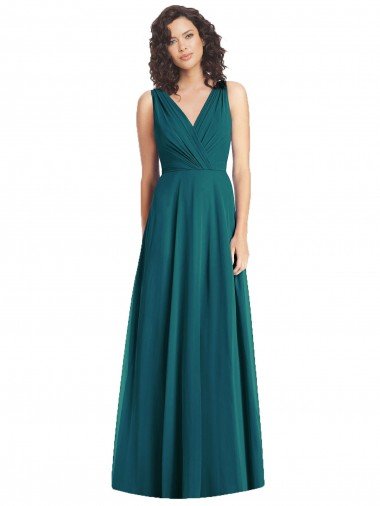 Shop Draped V-Neck Long Sleeveless Chiffon Bridesmaid Dress London
