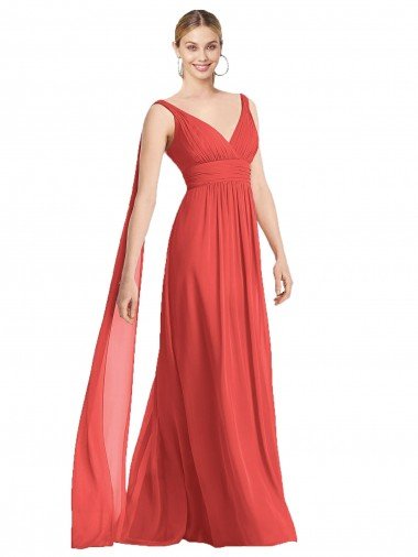 Shop Full-Length V-Neck Chiffon Bridesmaid Dress Streamers Back London